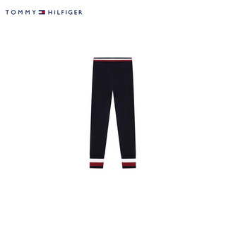 TOMMY HILFIGER童装女休闲简约印花拼色松紧腰舒暖加绒打底裤TH2342049 藏青色001 7/130cm