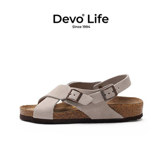 Devo 的沃 Life的沃软木凉鞋女灰色反绒皮 37