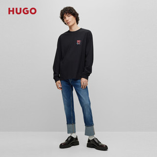 HUGO男士早春艺术图案棉质平纹针织卫衣 001-黑色 EU:M