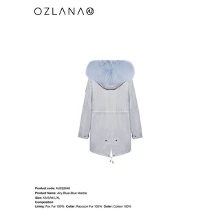 ozlana秋冬皮草派克服内胆可拆卸狐狸毛外套女时尚年轻款 AU222048 雾霾蓝+雾霾蓝大理石 M