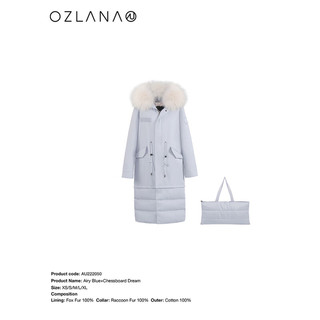 ozlana秋冬皮草派克服内胆可拆卸狐狸毛外套女时尚年轻款 AU222050 雾霾蓝+棋盘梦境 L