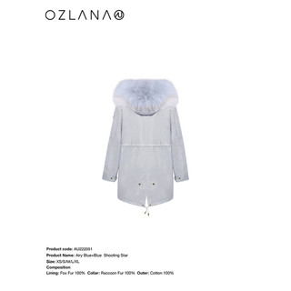 ozlana秋冬皮草派克服内胆可拆卸狐狸毛外套女时尚年轻款 AU222051 雾霾蓝+蓝色流星 M