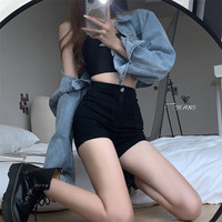 相伊恋人黑色紧身高腰牛仔短裤女夏季打底美式外穿运动超短裤子A字热裤 黑色 L【105-115斤】