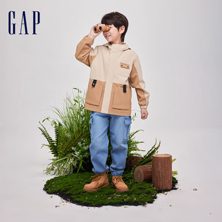 Gap 盖璞 男女童2024春季防风防雨工装连帽外套儿童装上衣890201 卡其色 120cm(XS) 亚洲尺码