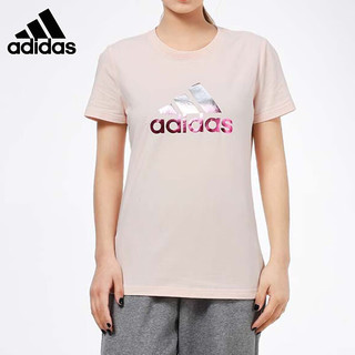 adidas 阿迪达斯 运动T恤女短袖夏季新款圆领粉色休闲跑步半袖GP0684 GP0684 160/84A/S