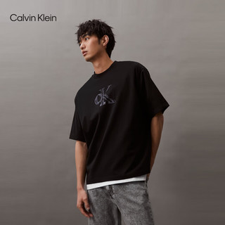 Calvin Klein Jeans24春夏男士休闲字母印花宽松纯棉重磅短袖T恤J325509 BEH-太空黑 M