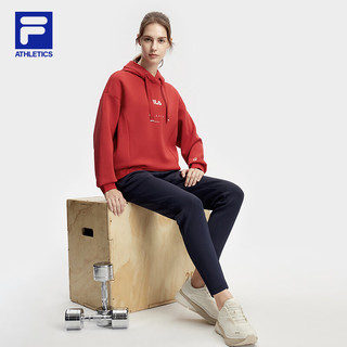 FILA 斐乐女子连帽卫衣2024春宽松抗菌运动针织上衣 热腥红-RD 180/96A/XXL