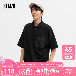 森马（Semir）POLO衫男2024夏季潮流帅气户外风短袖上衣宽松半开襟男装 黑色90001 160/80A/XS