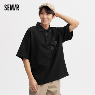 森马（Semir）POLO衫男2024夏季潮流帅气户外风短袖上衣宽松半开襟男装 黑色90001 180/96A/XL