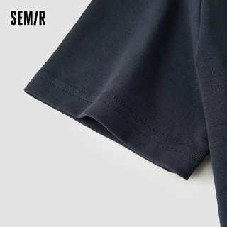 森马（Semir）短袖T恤女短款字母美式复古2024夏季假两件修身开叉上衣 深蓝80802 155/80A/S