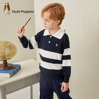 暇步士 童装儿童秋装男女童2023年童时尚条纹Polo针织衫 藏蓝 155cm(偏大半码)