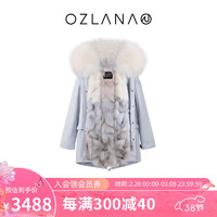 ozlana雾霾蓝冬季保暖皮草派克服女2023外套女皮毛一体大衣女 雾霾蓝+椰蓝冰淇淋 M