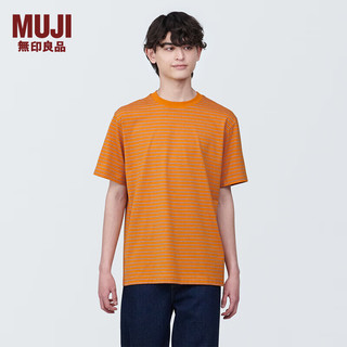 无印良品（MUJI）男式 天竺织 圆领短袖T恤 男士打底衫男款 早春AB1MKA4S 橙色条纹 M (170/92A)
