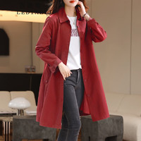 衣典零一（LEDIALYI）风衣外套女中长款2024春秋季女装韩版休闲中年小个子薄款大衣 红色 XXL（144-161斤）