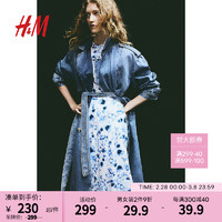 H&M2024春季田园风舒适时尚女装绉织碎花裙连衣裙1222686 白色/蓝色花卉 160/84A