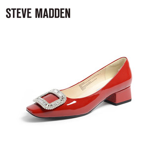 STEVE MADDEN/思美登时尚粗跟方头浅口单鞋女 BRASILIA 红色 35