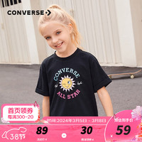 Converse匡威儿童装女童t恤短袖夏季大童时尚打底衫卡通印花休闲上衣 正黑色 105cm  (4)