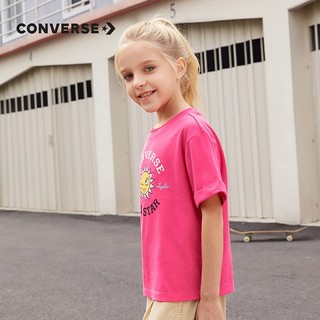 Converse匡威儿童装女童t恤短袖夏季大童时尚打底衫卡通印花休闲上衣 粉红色 150cm  (M)