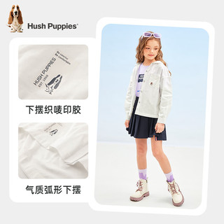 暇步士（Hush Puppies）童装儿童女童2024春秋季纯色连帽长袖衬衫时尚百搭 本白 120cm