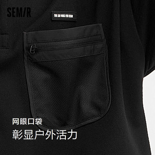 森马（Semir）POLO衫男2024夏季潮流帅气户外风短袖上衣宽松半开襟男装 黑色90001 165/84A/S