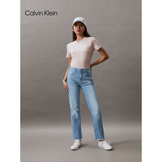 Calvin Klein Jeans24春夏女士潮流破洞毛边高腰修身直筒牛仔裤J223377 1AA-牛仔浅蓝 30