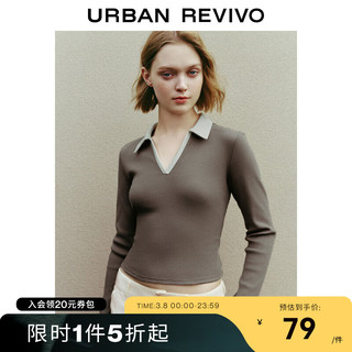 UR2024春季女装休闲简约撞色Polo领修身长袖T恤UWL440055 黄棕 L