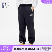 Gap男女童2024春季LOGO法式圈织软束口卫裤儿童装长裤890290 黑色 160cm(XL)亚洲尺码