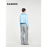 SANDRO2024早春女装休闲通勤珠饰天蓝短款衬衫上衣SFPCM01012 40/天蓝色 3