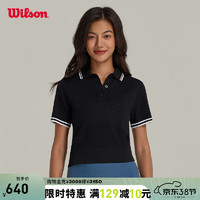 威尔胜（Wilson）2024年春季织衫女款复古毛织经典撞色运动网球服短袖 WW00214411BKA-正黑色 L
