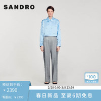 SANDRO2024早春女装休闲通勤珠饰天蓝短款衬衫上衣SFPCM01012 40/天蓝色 2