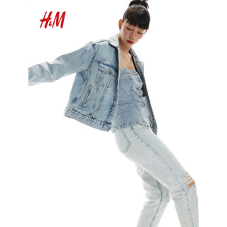 H&M女装2024春季CleanFit简约质感高腰及踝通勤牛仔裤1173609 淡牛仔蓝 160/72A