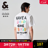 杰克·琼斯（JACK&JONES）夏季潮舒适字母款半袖重磅纯棉宽松短袖T恤男224201088 A06 本白色 常规 A06 本白色 170/92A/S