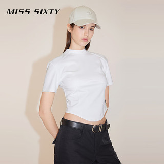 MISS SIXTY2024春季短袖T恤女半高圆领鱼骨拼接纯色短款显瘦 白色 XS
