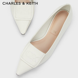 CHARLES&KEITH24春季时尚尖头气质通勤平底单鞋SL1-71790026 White白色 35