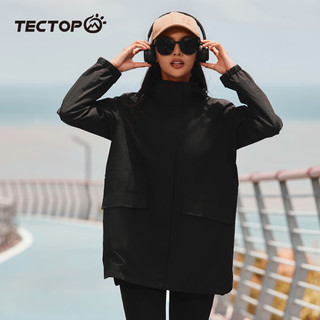 探拓（TECTOP）户外单层冲锋衣女春季薄款登山服徒步宽松休闲女士风衣外套上衣 女款经典黑 M