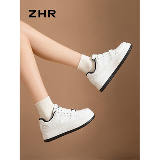 ZHR休闲板鞋女2024春季厚底百搭小白鞋时尚软底熊猫鞋子女 白色 40
