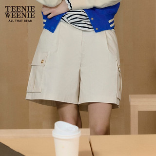 Teenie Weenie小熊2024年A字工装风短款直筒裤宽松空气洗裤子女士 乳白色 155/XS