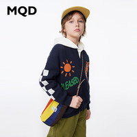 马骑顿 MQD童装男童毛衣2024新款撞色棋盘格卡通休闲儿童棒球领针织衫潮 藏青 1