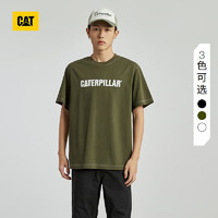 CAT卡特24春夏男撞色设计logo印花短袖T恤 暗绿色 S