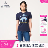 布克兄弟（BrooksBrothers）女士24早春圆领羊图案针织衫T恤 B475-深蓝色 XL