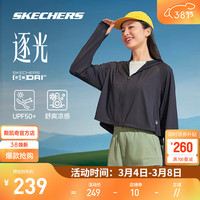 斯凯奇逐光2024夏季女子休闲户外运动速干防晒外套 P224W057 碳黑/0018 短款 L