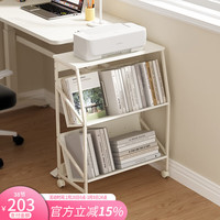 治巢移动书架落地卧室飘窗床头书本收纳置物架客厅简易沙发边几矮书柜 带轮桌边小书架_全白色