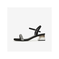 百思图（BASTO）2024夏商场气质钻带舒适粗跟女一字带银色凉鞋TT109BL4 黑色 37