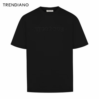 TRENDIANO立体贴绣字母T恤2024年春季时尚百搭上衣微阔短袖男 黑色 L
