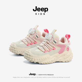 Jeepjeep儿童运动鞋男童鞋子2024春季防滑网面透气跑步鞋女童鞋子 米粉 36码 鞋内长约22.7cm