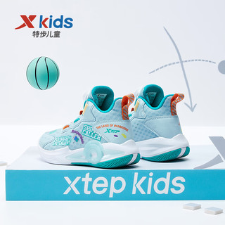 特步（XTEP）儿童童鞋男童幼小童缓震耐磨旋转扣篮球鞋 卷云蓝 29码
