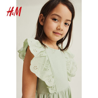 H&M2024年春季童装女童连衣裙荷叶边无袖甜美公主裙1117898 浅绿色 90/52