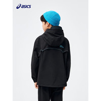 asics亚瑟士童装24年春季男童连帽三防外套休闲舒适梭织便服 001黑色 130cm