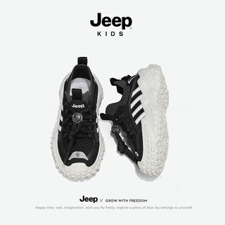 Jeep男童轻便软底运动鞋2024春秋季女童网面防滑休闲鞋儿童鞋子 黑色 28码 鞋内长约18.0cm