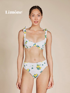 Limone2021春季复古蝴蝶结钢圈中腰分体游泳泳衣女法式比基尼